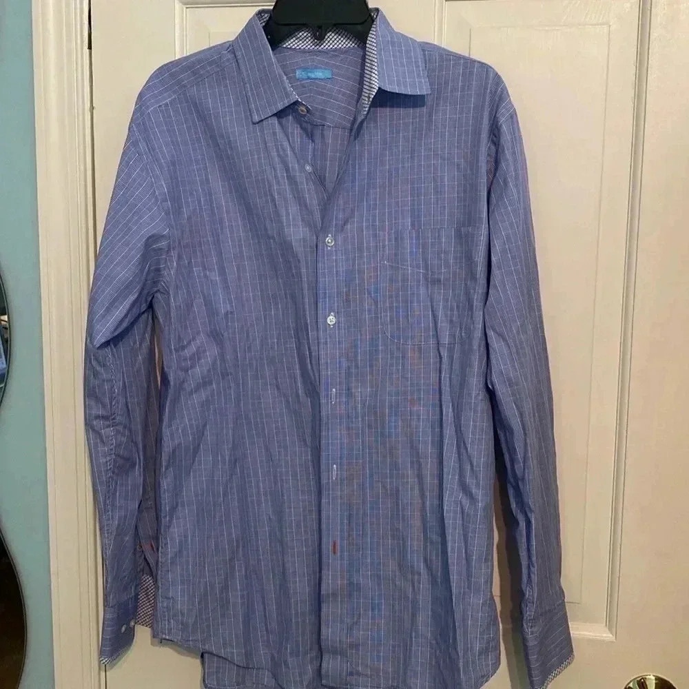J.McLaughlin men’s dress shirt - 100% cotton - medium - blue/white - like new